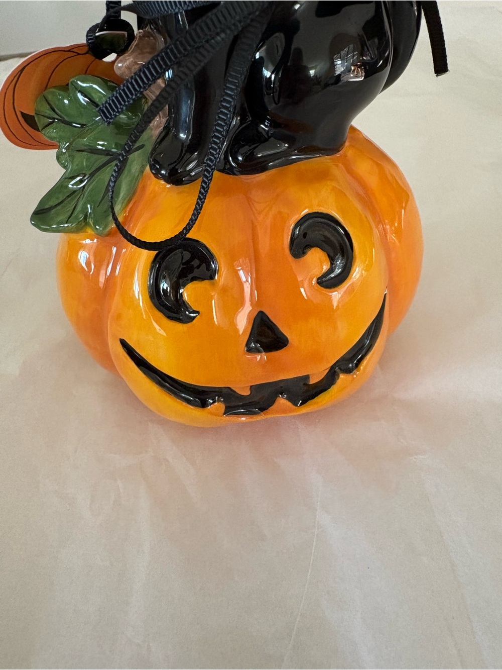 Blue Sky Halloween Black Cat Witch Jack O Lantern Pumpkin Figurine 8" Decor New - Picture 4 of 11